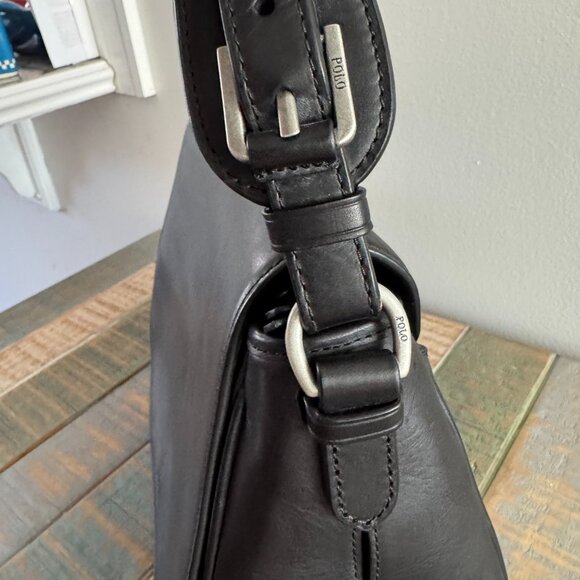 NWOT Polo Ralph Lauren black leather saddle bag with buckle - Picture 4 of 12